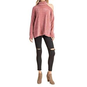NEW FSL APPAREL cold shoulder turtleneck sweater in mauve